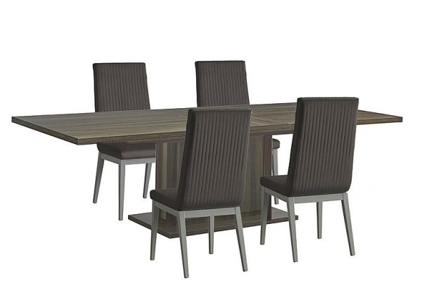 Venezia 200 cm Extending Dining Table and 4 Fluted Faux Leather Chairs Set  Grey | Bed Sava