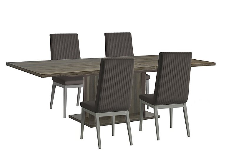 Venezia 200 cm Extending Dining Table and 4 Fluted Faux Leather Chairs Set - Grey
