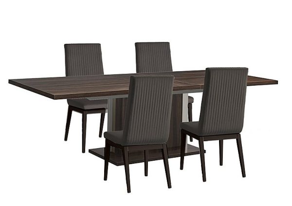 Venezia 200 cm Extending Dining Table and 4 Fluted Faux Leather Chairs Set  Walnut | Bed Sava