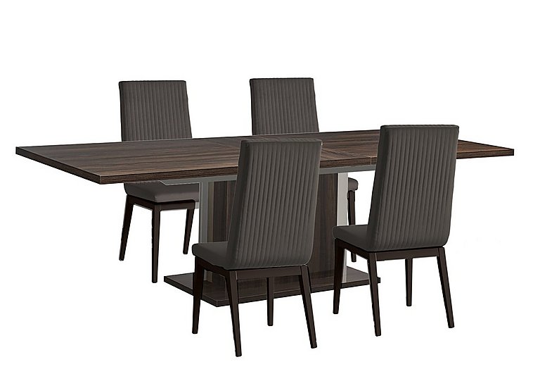 Venezia 200 cm Extending Dining Table and 4 Fluted Faux Leather Chairs Set - Walnut