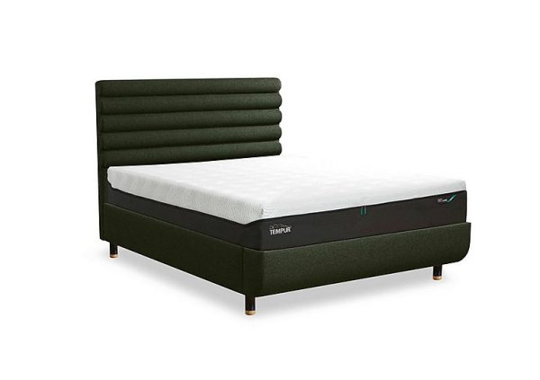 TEMPUR  Arc Disc Ottoman Bed Frame with Vectra Headboard  King Size  Dark Green with Oak Feet | Bed Sava