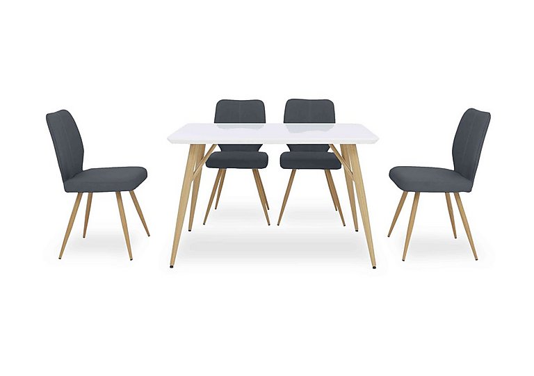 Jonah Fixed Dining Table with 4 Faux Leather Chairs - Dark Grey