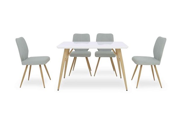 Jonah Fixed Dining Table with 4 Faux Leather Chairs  Light Grey | Bed Sava