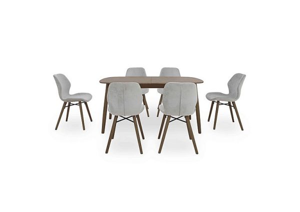 Stockholm Extending Dining Table with 6 Upholstered Chairs  Dark Oak | Bed Sava