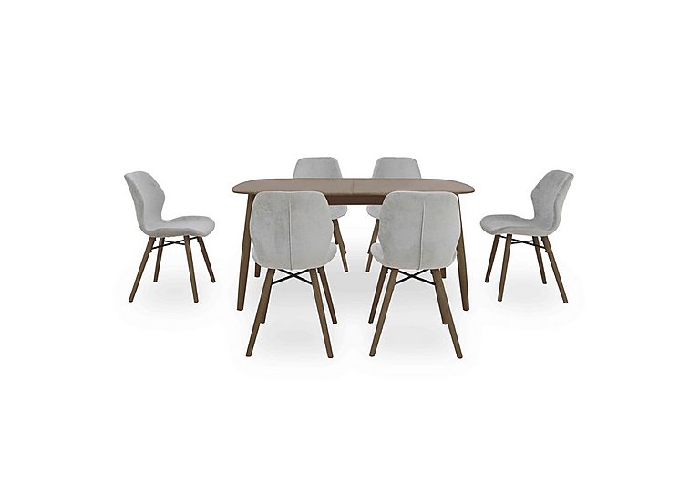 Stockholm Extending Dining Table with 6 Upholstered Chairs - Dark Oak