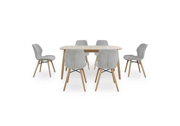Stockholm Extending Dining Table with 6 Upholstered Chairs  Light Oak | Bed Sava