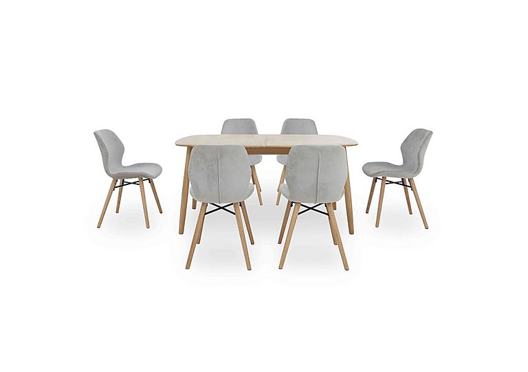 Stockholm Extending Dining Table with 6 Upholstered Chairs - Light Oak