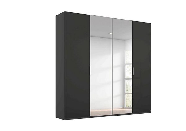 Rauch  Formes 4 Door Hinged Wardrobe with 2 Glass Doors and 2 Mirrored Doors  GraphiteBasalt Front | Bed Sava