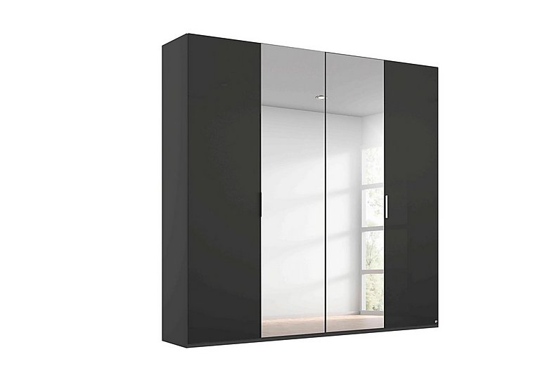 Rauch - Formes 4 Door Hinged Wardrobe with 2 Glass Doors and 2 Mirrored Doors - Graphite/Basalt Front