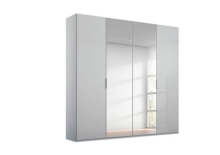 Rauch - Formes 4 Door Hinged Wardrobe with 2 Glass Doors and 2 Mirrored Doors - Silk Grey/Silk Grey Front