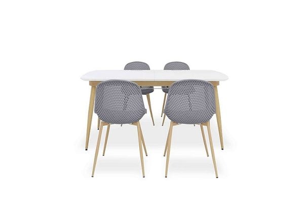 Jonah Extending Dining Table with 4 Trellis Plastic Chairs  125 cm  Dark Grey | Bed Sava