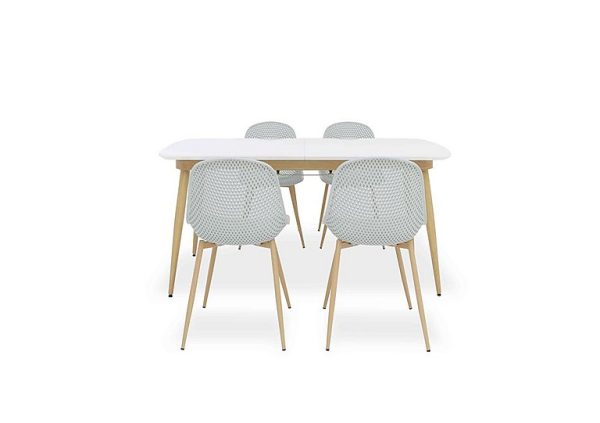 Jonah Extending Dining Table with 4 Trellis Plastic Chairs  125 cm  Light Grey | Bed Sava