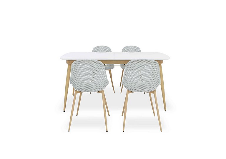 Jonah Extending Dining Table with 4 Trellis Plastic Chairs - 160-cm - Light Grey