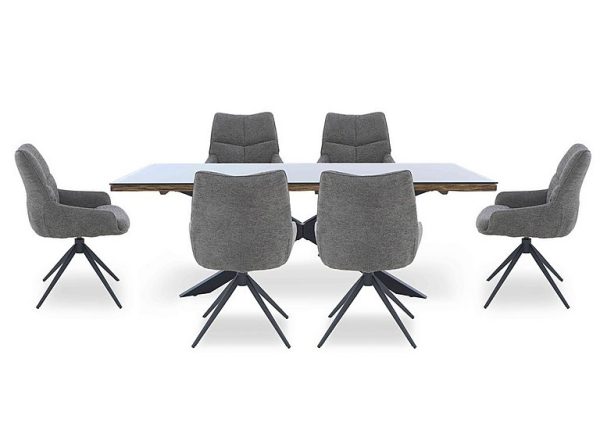 Kiara Large Rectangular Dining Table with Black Legs and 6 Swivel Fabric Chairs | Bed Sava