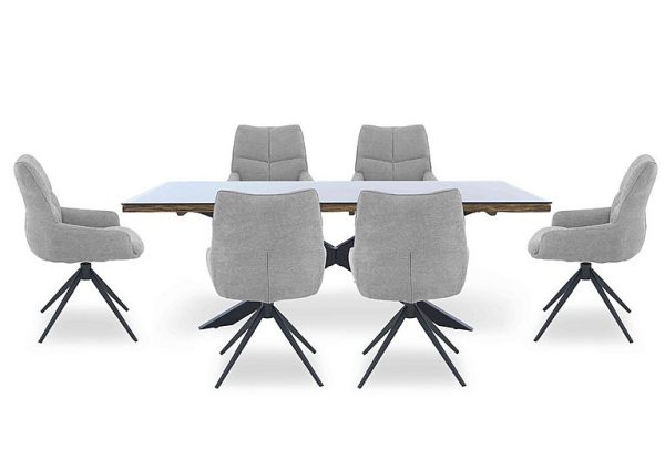 Kiara Large Rectangular Dining Table with Black Legs and 6 Swivel Fabric Chairs  Taupe | Bed Sava