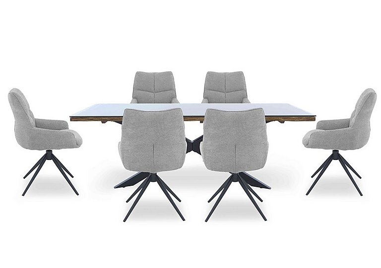Kiara Large Rectangular Dining Table with Black Legs and 6 Swivel Fabric Chairs - Taupe