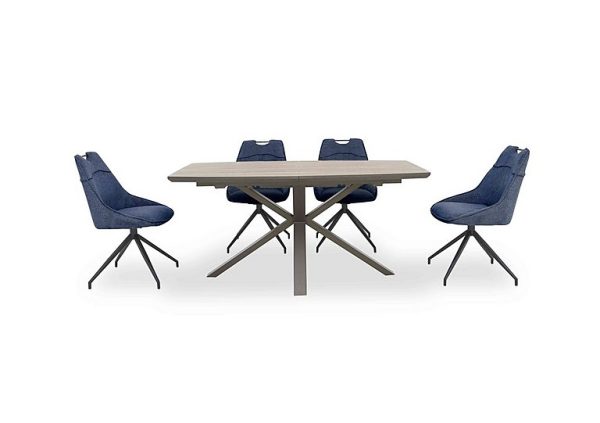 Pedro Extending Dining Table with 4 Swivel Fabric Chairs  Blue | Bed Sava