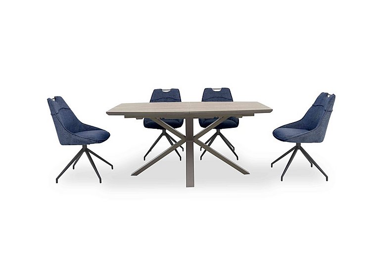 Pedro Extending Dining Table with 4 Swivel Fabric Chairs - Blue