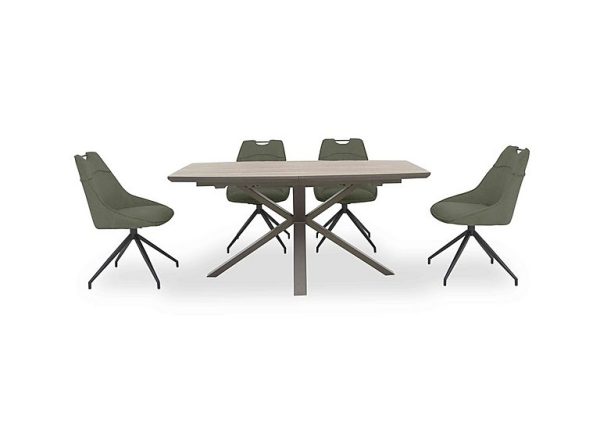 Pedro Extending Dining Table with 4 Swivel Fabric Chairs  Green | Bed Sava