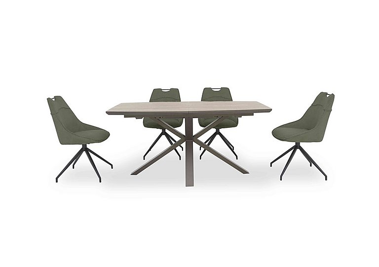 Pedro Extending Dining Table with 4 Swivel Fabric Chairs - Green