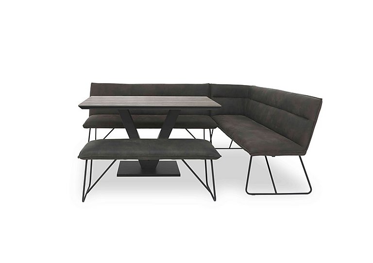 Ruben Dining Table with a Faux Suede Right Hand Facing Corner Bench and Standard Bench - Oak