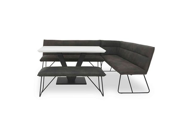 Ruben Dining Table with a Faux Suede Right Hand Facing Corner Bench and Standard Bench | Bed Sava