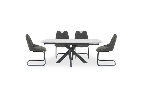 Warrior Crystal White Swivel Extending Dining Table with 4 Cantilever Chairs  White | Bed Sava