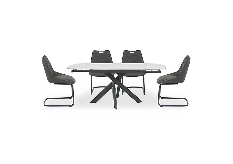 Warrior Crystal White Swivel Extending Dining Table with 4 Cantilever Chairs - White