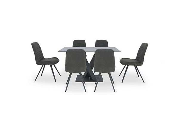 Warrior Grey Compact Fixed Dining Table with 6 Standard Chairs  Grey | Bed Sava