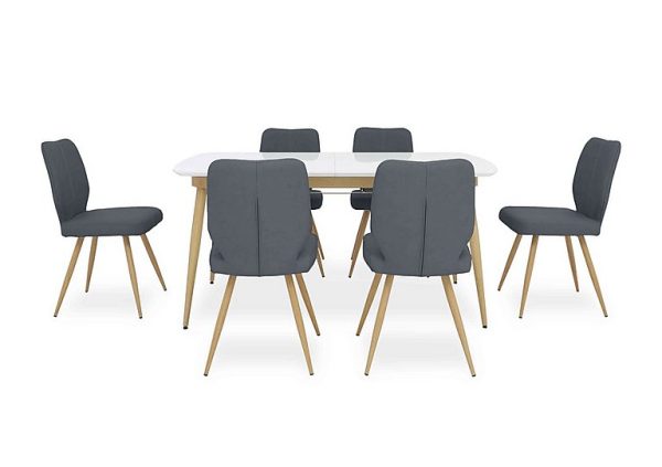 Jonah Extending Dining Table with 6 Faux Leather Chairs  125 cm  Dark Grey | Bed Sava