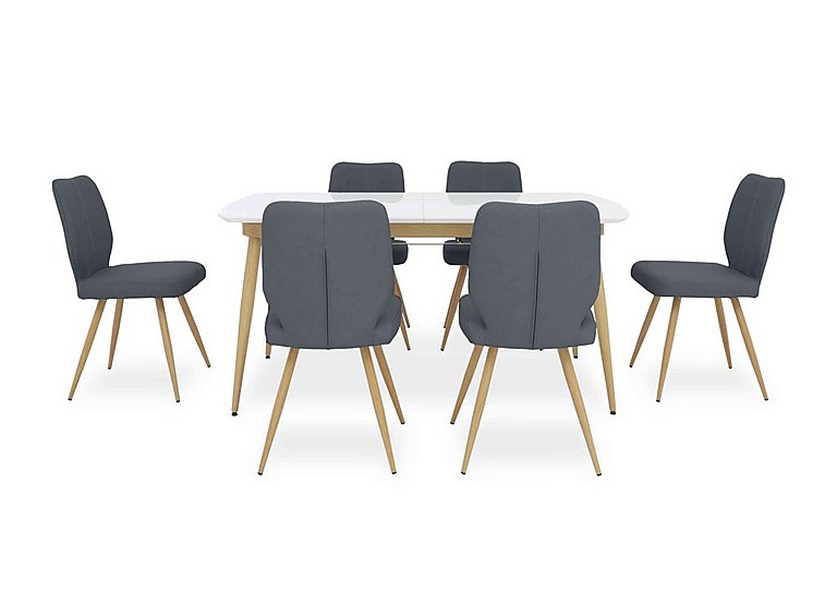 Jonah Extending Dining Table with 6 Faux Leather Chairs - 125-cm - Dark Grey