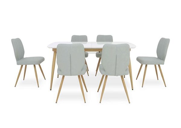 Jonah Extending Dining Table with 6 Faux Leather Chairs  125 cm  Light Grey | Bed Sava