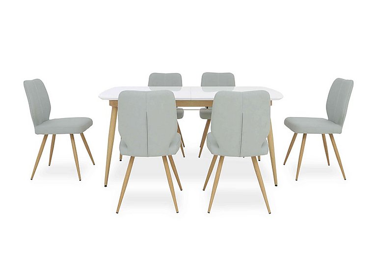 Jonah Extending Dining Table with 6 Faux Leather Chairs - 160-cm - Light Grey