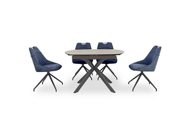 Pedro Swivel Extending Dining Table with 4 Swivel Fabric Chairs  Blue | Bed Sava