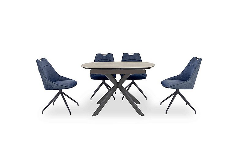 Pedro Swivel Extending Dining Table with 4 Swivel Fabric Chairs - Blue