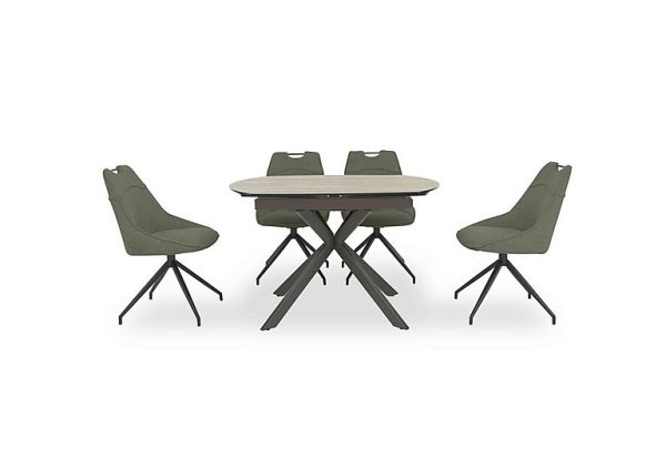 Pedro Swivel Extending Dining Table with 4 Swivel Fabric Chairs  Green | Bed Sava