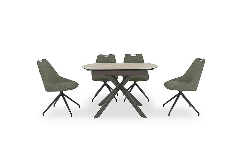 Pedro Swivel Extending Dining Table with 4 Swivel Fabric Chairs - Green
