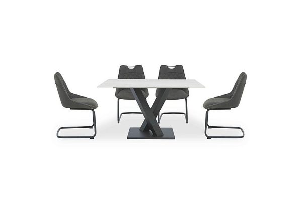 Warrior Crystal White Compact Fixed Dining Table with 4 Cantilever Chairs  White | Bed Sava