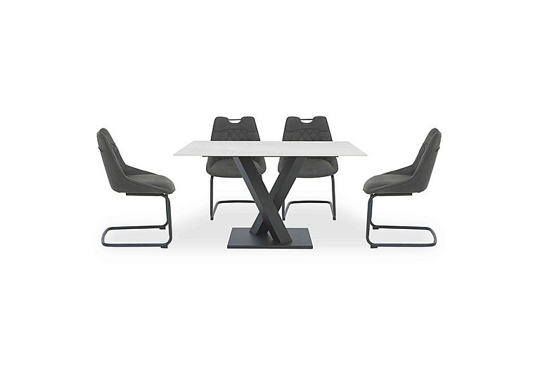 Warrior Crystal White Compact Fixed Dining Table with 4 Cantilever Chairs - White