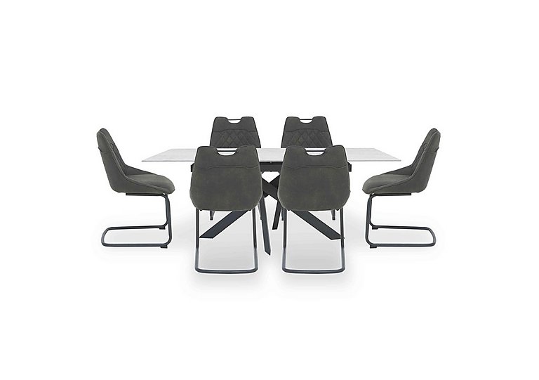 Warrior Crystal White Extending Dining Table with 6 Cantilever Chairs - White