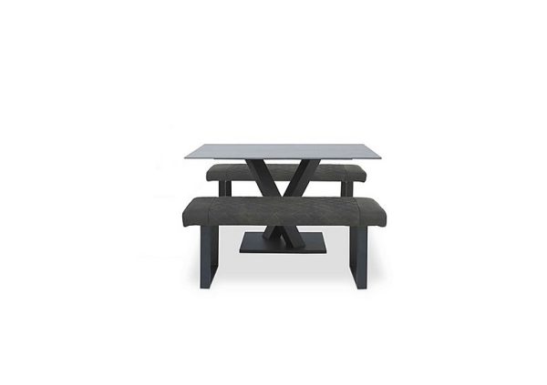 Warrior Grey Compact Fixed Dining Table with 2 Standard Benches  Grey | Bed Sava