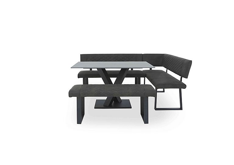 Warrior Grey Compact Fixed Dining Table with Right Hand Facing Corner Bench and Standard Bench - Grey