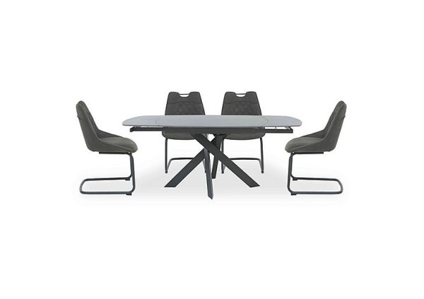 Warrior Grey Swivel Extending Dining Table with 4 Cantilever Chairs  Grey | Bed Sava