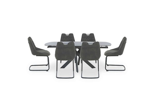 Warrior Grey Swivel Extending Dining Table with 6 Cantilever Chairs  Grey | Bed Sava