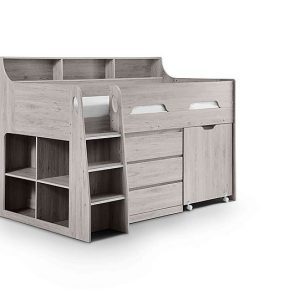 Bjorn Mid Sleeper with Desk and Storage  Grey Oak | Bed Sava