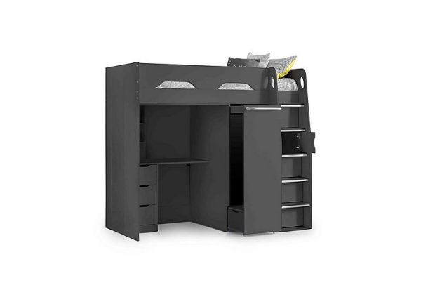 Bjorn High Sleeper with Desk and Storage  Anthracite | Bed Sava