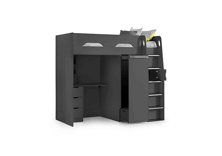 Bjorn High Sleeper with Desk and Storage - Anthracite