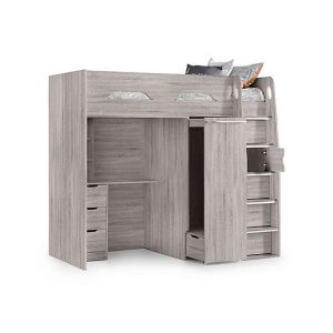 Bjorn High Sleeper with Desk and Storage  Grey Oak | Bed Sava
