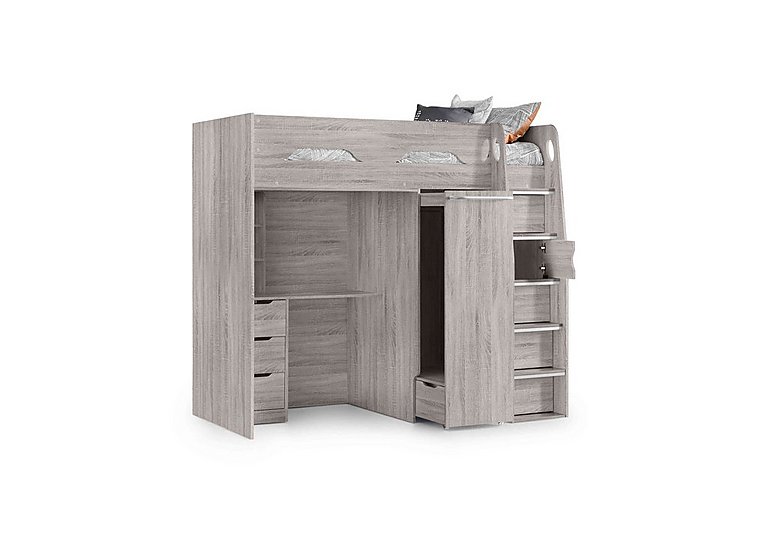 Bjorn High Sleeper with Desk and Storage - Grey Oak