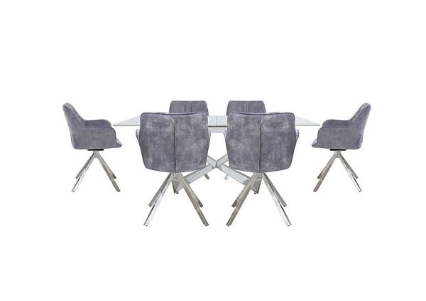 Marvel Chrome Large Extending Dining Table and 6 Swivel Chairs  Silver | Bed Sava
